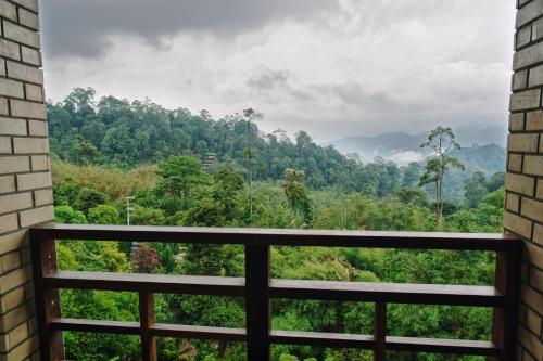 a view from a window of a forest at Harmony Valley Retreat in Bukit Tinggi