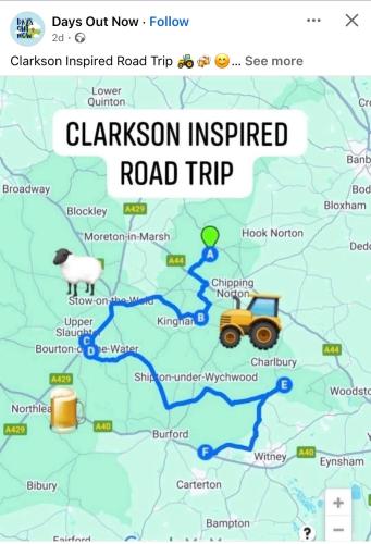 a map of the clarkson inspired road trip at Jackdaws Shepherds Hut Sibford Gower in Epwell