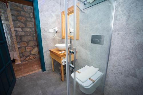 a bathroom with a toilet and a sink and a shower at Symbola Oludeniz Beach Hotel in Oludeniz