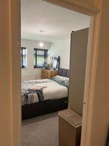 ウォリントンにあるWallington Green for FEMALE GUESTS only, near station, 30 min to London Bridge, 27 min to LDN Victoriaのベッドと窓のある寝室