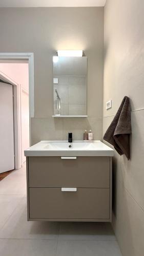 a bathroom with a white sink and a mirror at Apartment Burin in Viskovići