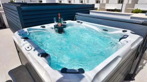 a jacuzzi tub with a fountain in a building at Villa Palmera in Las Casicas
