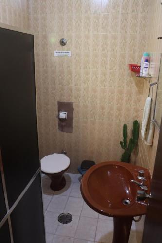 a small bathroom with a toilet and a sink at Republica Do Arco Da Velha in Ouro Preto