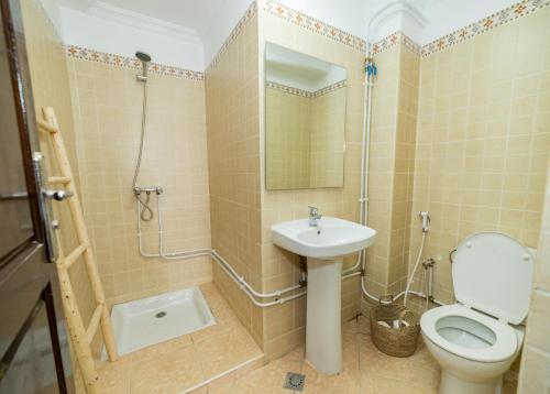 a bathroom with a toilet and a sink at Appartement Dar Tamraght in Tamraght Ouzdar