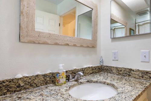 a bathroom with a sink and a mirror at New Port Richey Downtown Delight! in New Port Richey