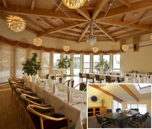 a dining room with a long table and chairs at Hotel Forsthaus Grüna Betreibergesellschaft mbH in Chemnitz