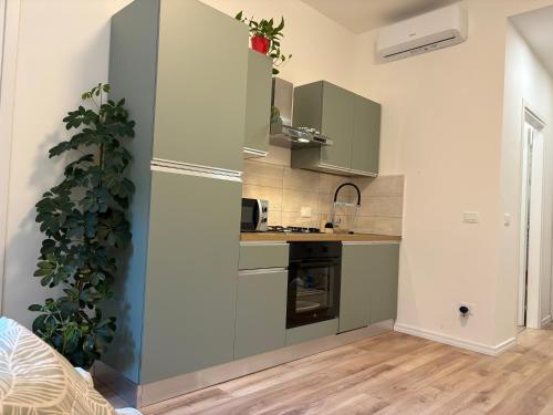 a kitchen with gray cabinets and a plant at Il Giardino Nascosto in Trieste