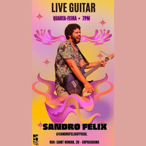 a poster for a concert with a man playing a guitar at Pura Vida Hostel in Rio de Janeiro