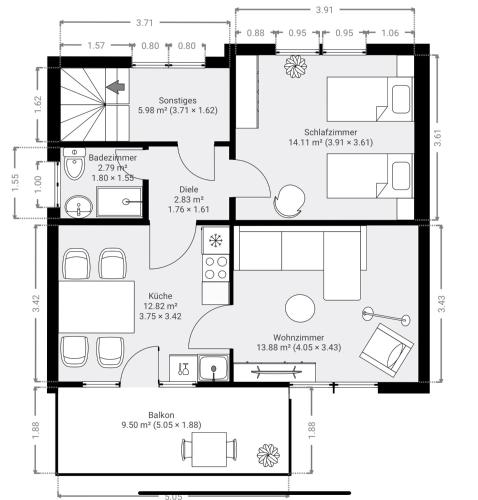 a floor plan of a house at Gemütliche Ferienwohnung in Emmerich