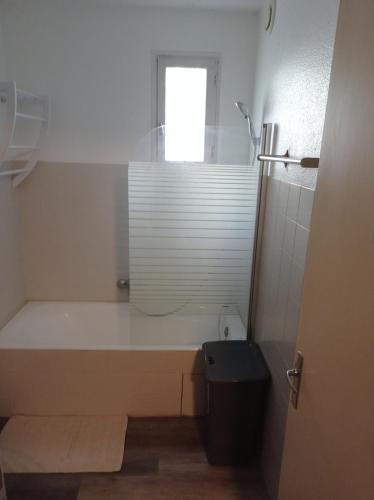 a bathroom with a bath tub and a window at Studio à 10min à pieds des Cures in Gréoux-les-Bains