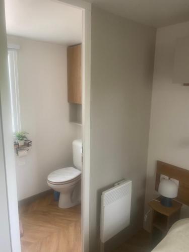 a small bathroom with a toilet and a sink at Mobil-home Neretva in Nibelle