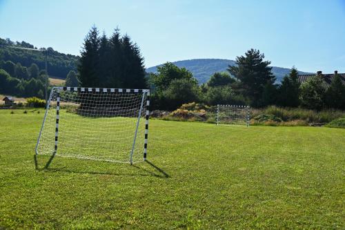 two goal posts in a field with a soccer ball at Myśliwska chata Staś i Nel in Bystrzyca Kłodzka