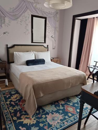 a bedroom with a large bed and a rug at Aubrey Hotel Boutique in Santiago