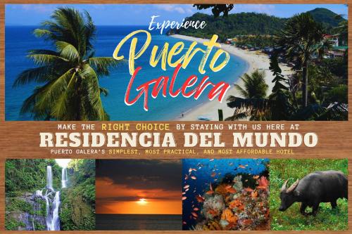 a flyer for a resort with a picture of a waterfall and an elephant at Residencia del Mundo - Hotel in Puerto Galera