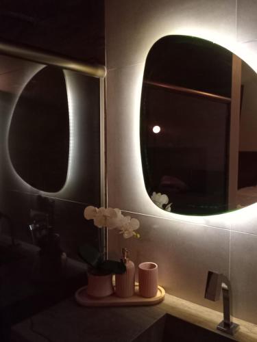 a bathroom with a sink and a mirror at Recanto Lua de Lumiar in Nova Friburgo