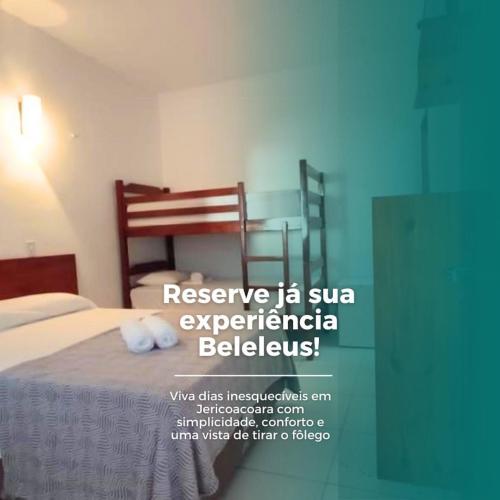 a poster of a bedroom with a bed and a glass table at Hotel beleléus Jericoacoara in Jericoacoara