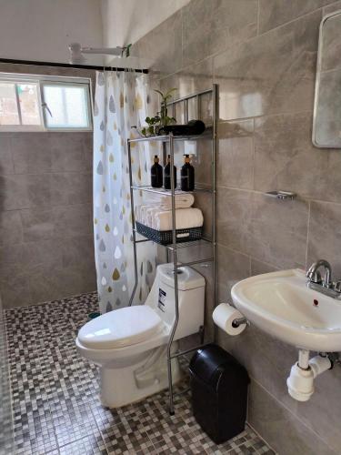 a bathroom with a toilet and a sink at Departamento Tulipan Puerto Vallarta in Puerto Vallarta