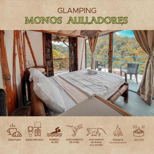 a poster of a bed in a room with a view at Victoria Ecolodge in Pereira