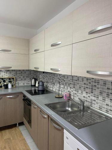 a kitchen with a sink and a counter top at Antique Prizren Home in Prizren