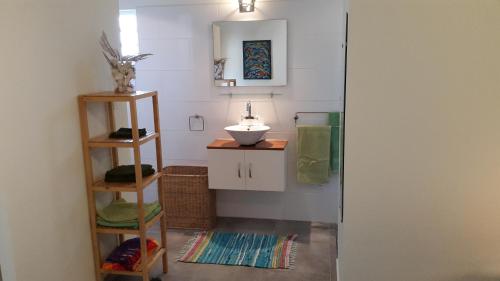 y baño con lavabo y espejo. en Appartement bonaire, en Kralendijk