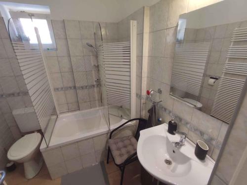 a bathroom with a sink and a toilet and a shower at Holiday home in Balatonboglar 38776 in Balatonboglár