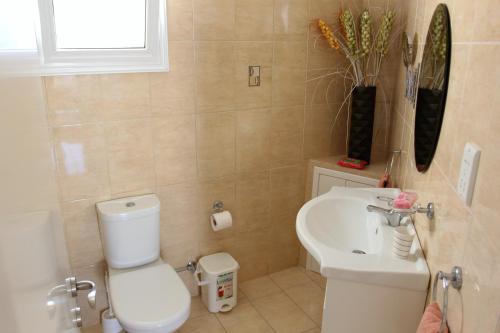 un baño con inodoro y lavabo en Villa Christina, en Pafos