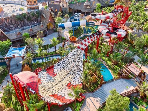 an aerial view of a water park with a roller coaster at Bungalow Gió Hát in Phu Quoc
