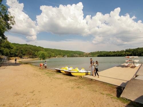 a group of people standing on a dock next to a boat at Slate-Roofed Hideaway in Cressensac