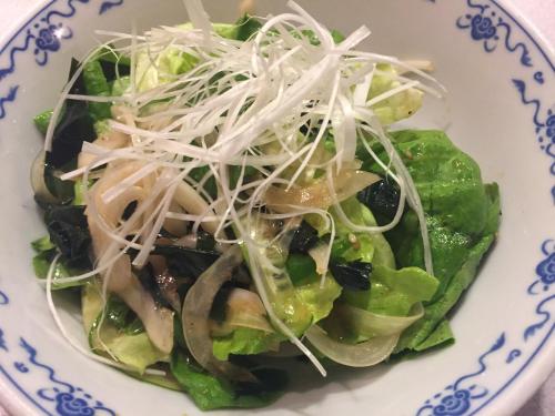 a plate of salad with noodles on top of it at kinugawaonsen Fukumatsu in Nikko