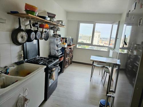 Η κουζίνα ή μικρή κουζίνα στο Chambre dans mon appartement, salle de bain, WC, cuisine, sont à partager avec 3 personnes