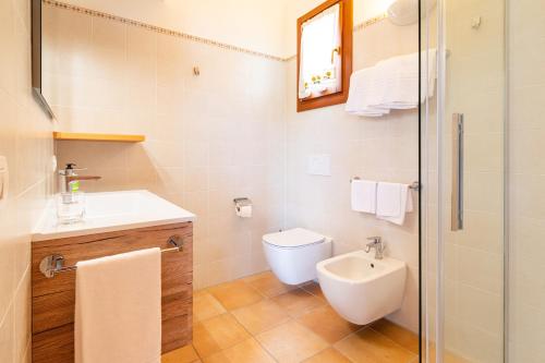 a bathroom with a toilet and a sink and a shower at Agriturismo Il Follo in Valdobbiadene