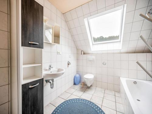 a bathroom with a sink and a toilet and a window at Deluxe Holiday Home in Brilon-Wald near Ski Area in Brilon