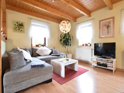 Una televisión o centro de entretenimiento en Fabelhaftes Ferienhaus in Thorstorf in Meeresnaehe