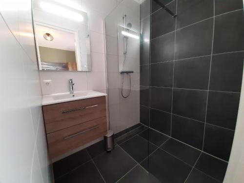 Bilik mandi di Spacious holiday home in Leons with garden