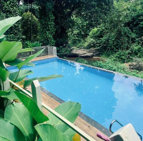 a swimming pool with a bridge over a river at IRON BRIDGE COVE in Meppādi