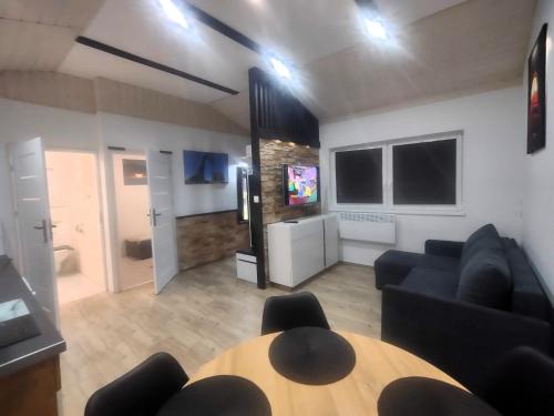 Μια τηλεόραση ή/και κέντρο ψυχαγωγίας στο Comfortable holiday homes, swimming pool, Rewal