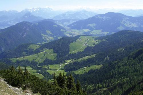 a view of a valley of mountains with trees at Apartments Schatzberg-Haus, Wildschönau-Auffach in Auffach
