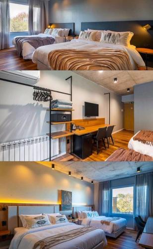 two different views of a bedroom with two beds at Jangal das Araucárias in Canela