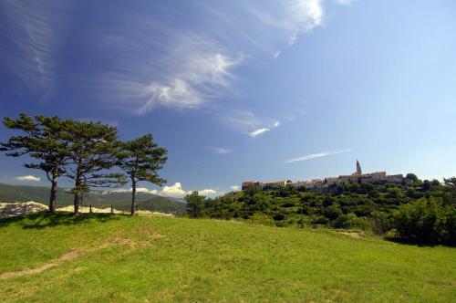 a green hill with a castle on top of it at Mondellebotte - Luxus Villa & traumhafter Meerblick in Barat