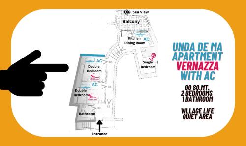 a hand pointing to a map with a thumb up at Unda de Ma Apartment with views and AC in Vernazza