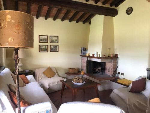 a living room with couches and a fireplace at Scenic Stay in Restored Retreat in Monterchi