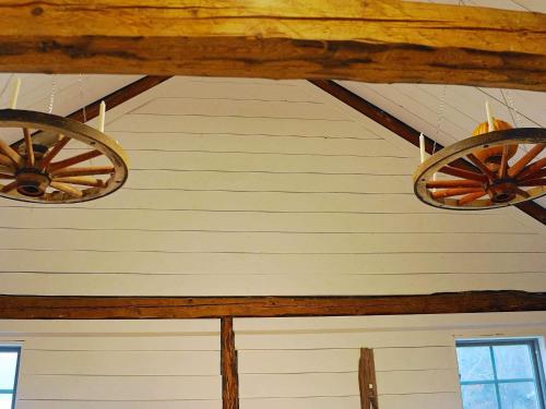 two lights hanging from a ceiling in a room at 5 person holiday home in VAREKIL in Varekil