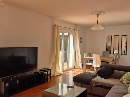 Una sala de estar con un sofá y un televisor de pantalla plana. en Chez nous, en Lucciana