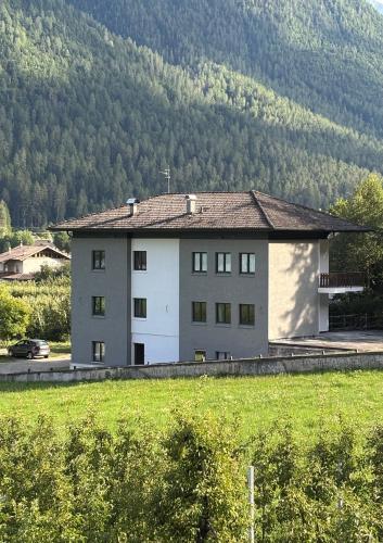 a large house in front of a mountain at Alp House Dolomiti in Croviana