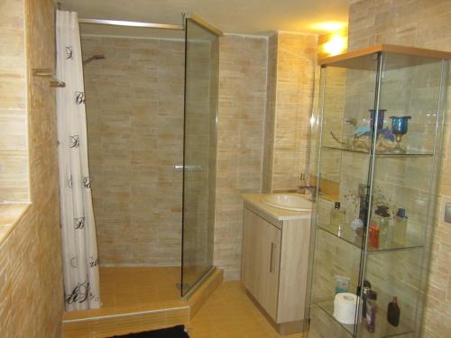 a bathroom with a shower and a sink at Villa in Giannoudi with Pool and Beach Nearby in Giannoudi