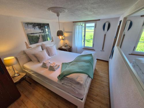Una cama o camas en una habitación de B&B Bad Tiefenau, HAUS AN DER QUELLE