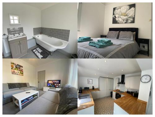 a collage of pictures of a bedroom and a living room at Three Bedroom Home Close to central Cambridge in Chesterton