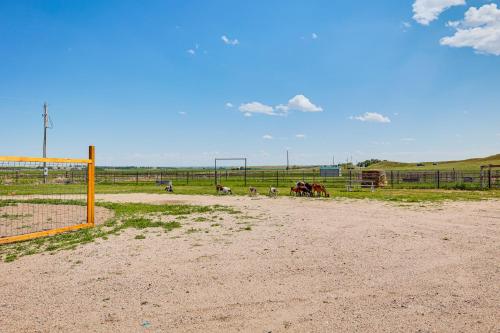 a group of horses in a field behind a fence at Pet Friendly Daydreamers Guest Ranch on 60 Acres in Lingle
