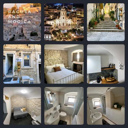 a collage of photos of a hotel room at Tirella Home in Modica