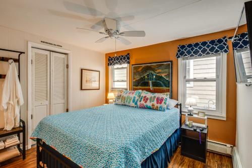 a bedroom with a bed and a ceiling fan at Cozy Beach Getaway about 6 Mi to Atlantic City! in Brigantine